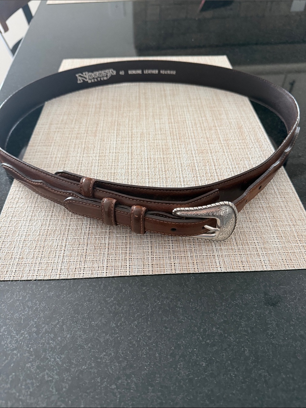 Nocona Brown Leather Men's Belt with Engraved Silver Buckle